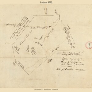 Littleton 1795 Town Plan - Old Roads Reprint  Massachusetts Archives - MA