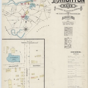 Brighton 1884 Old Map Fire Insurance MA Massachusetts  - Reprint