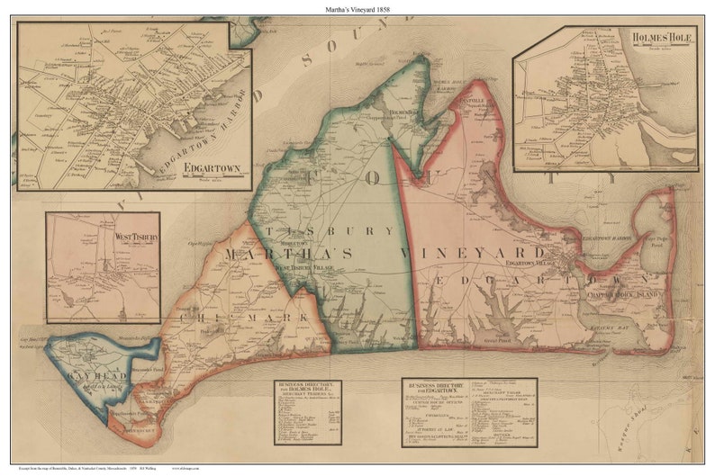Martha's Vineyard 1858 Old Town Map Reprint Massachusetts image 1