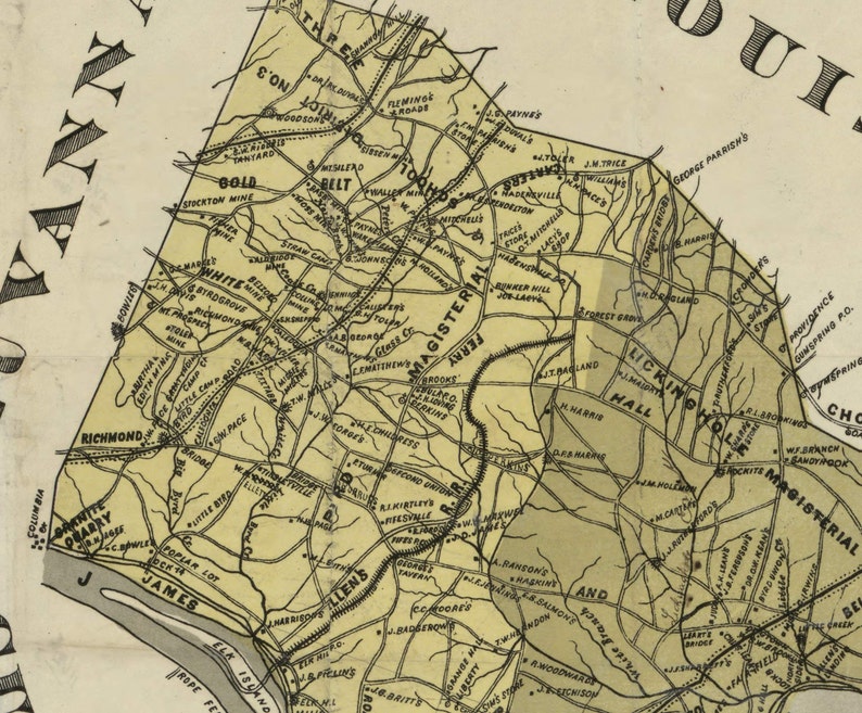 Goochland County Virginia 1881 Old Wall Map With Homeowner Etsy