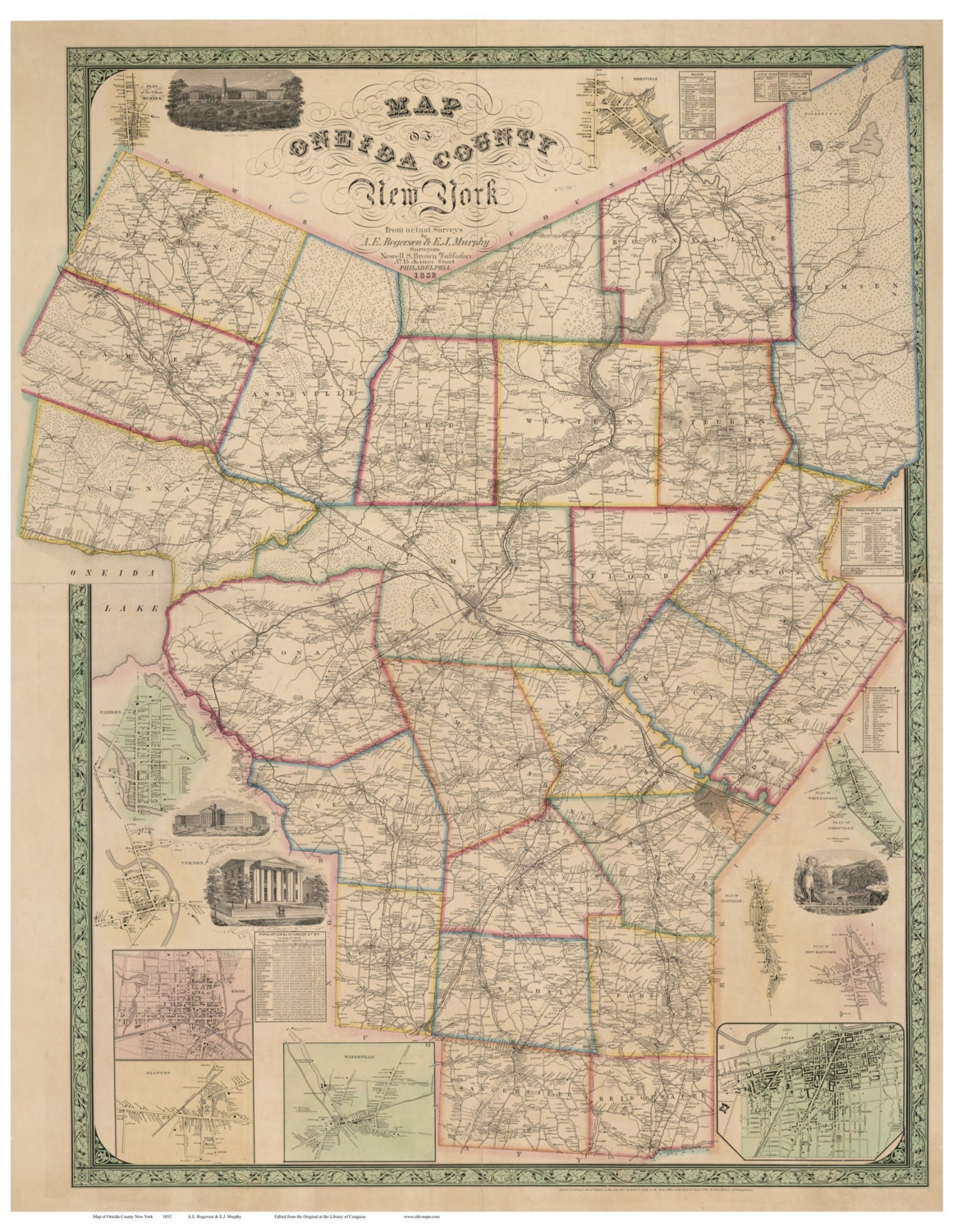 Oneida County New York 1852 Old Wall Map Reprint with Etsy