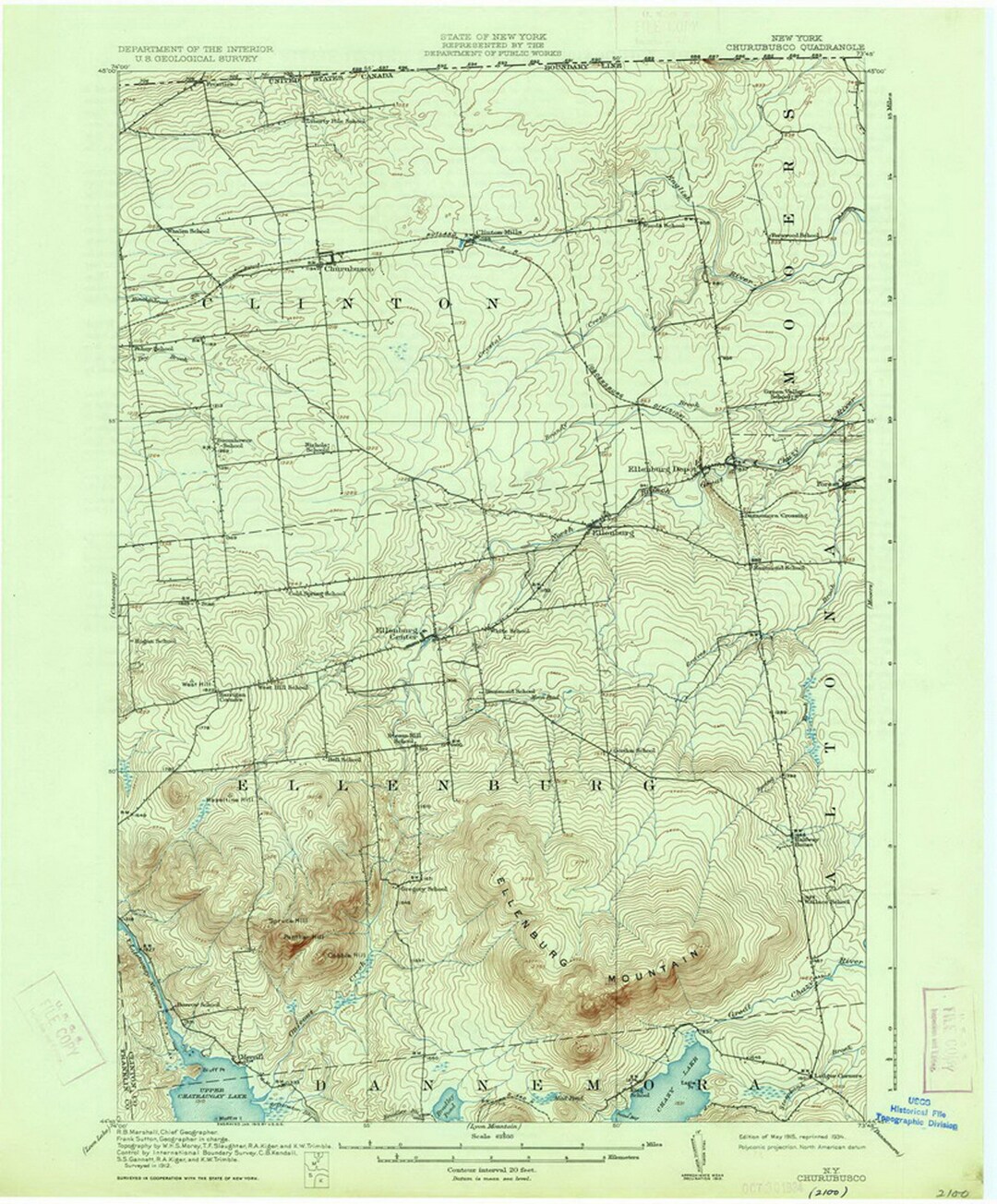 Churubusco 1915 1934 Old Map Ellenburg Clinton Upper Chateaugay Lake