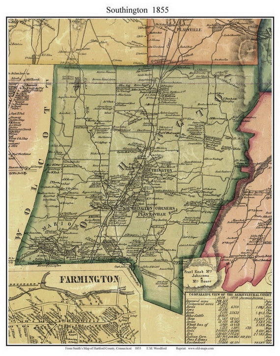 Southington 1855 Old Town Map With Homeowner Names Connecticut Etsy