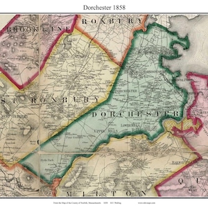 Dorchester, Massachusetts 1858 Old Town Map with Homeowner Names Neponset Harrison Square Meeting House Hill - Reprint Norfolk County MA TM