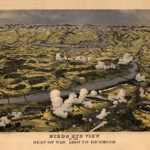 Richmond Virginia Area 1861 - Birds Eye View - Seat of War - Bachmann - Reprint - 18 USA Regional