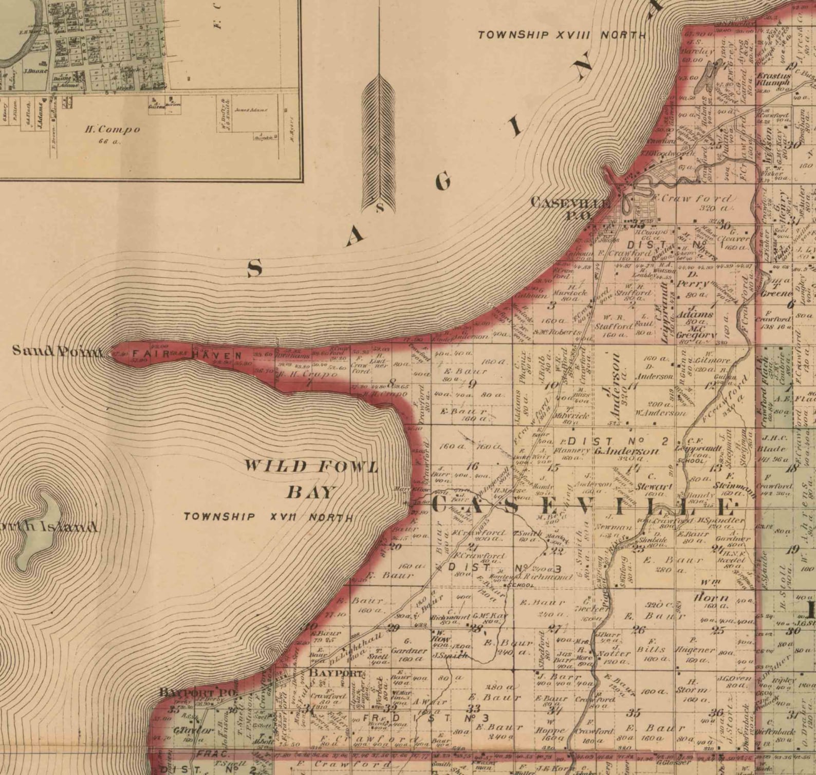 Huron County Michigan 1875 Old Wall Map Reprint with Etsy
