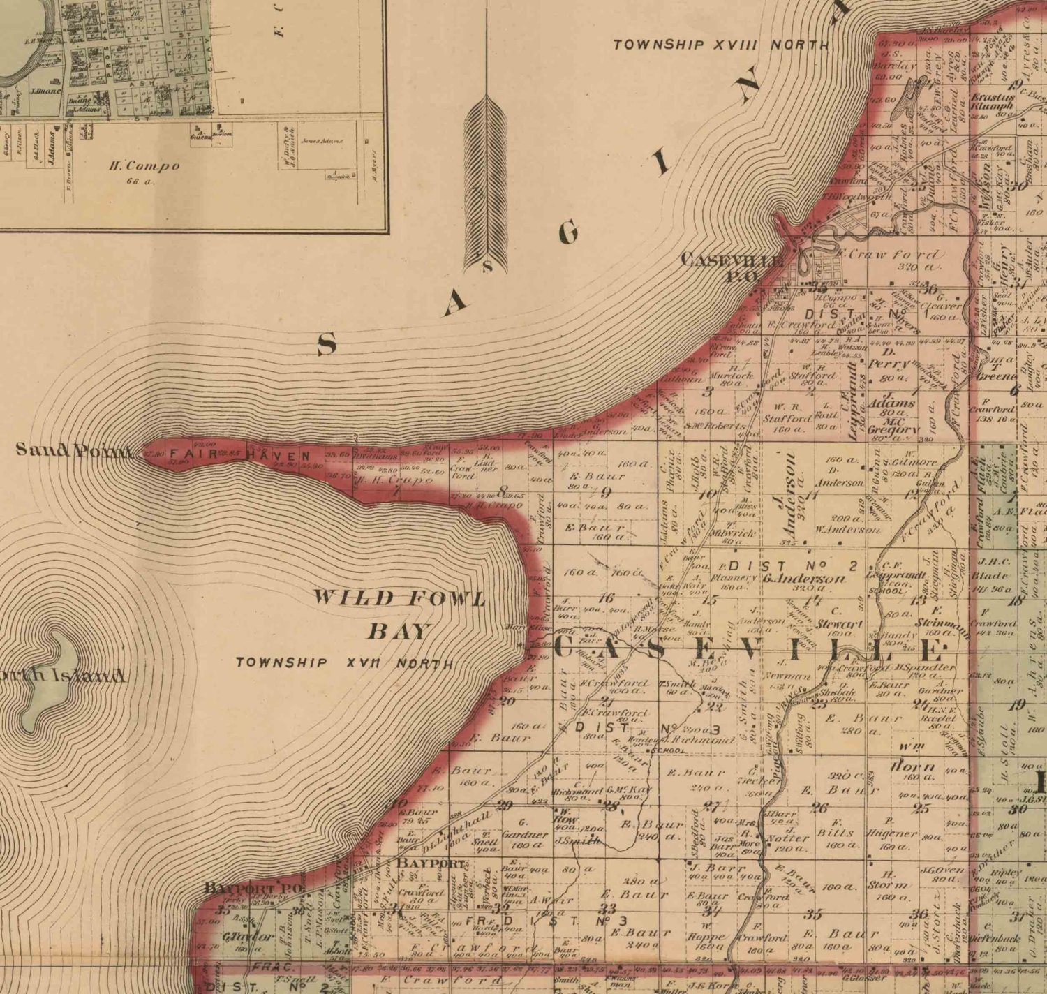 Huron County Michigan 1875 Old Wall Map Reprint With Etsy