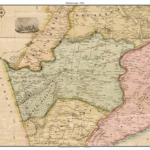 Hillsborough 1850 Old Town Map with Homeowner Names  Somerset County New Jersey - Reprint Genealogy  NJ TM