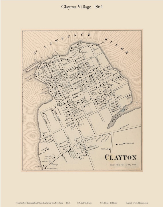 Clayton Village only 1864 Old Town Map Reprint Jefferson Etsy