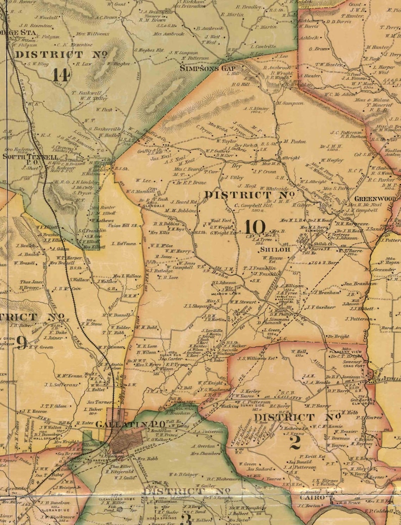 Sumner County Tennessee 1878 Old Wall Map Réimpression avec Etsy