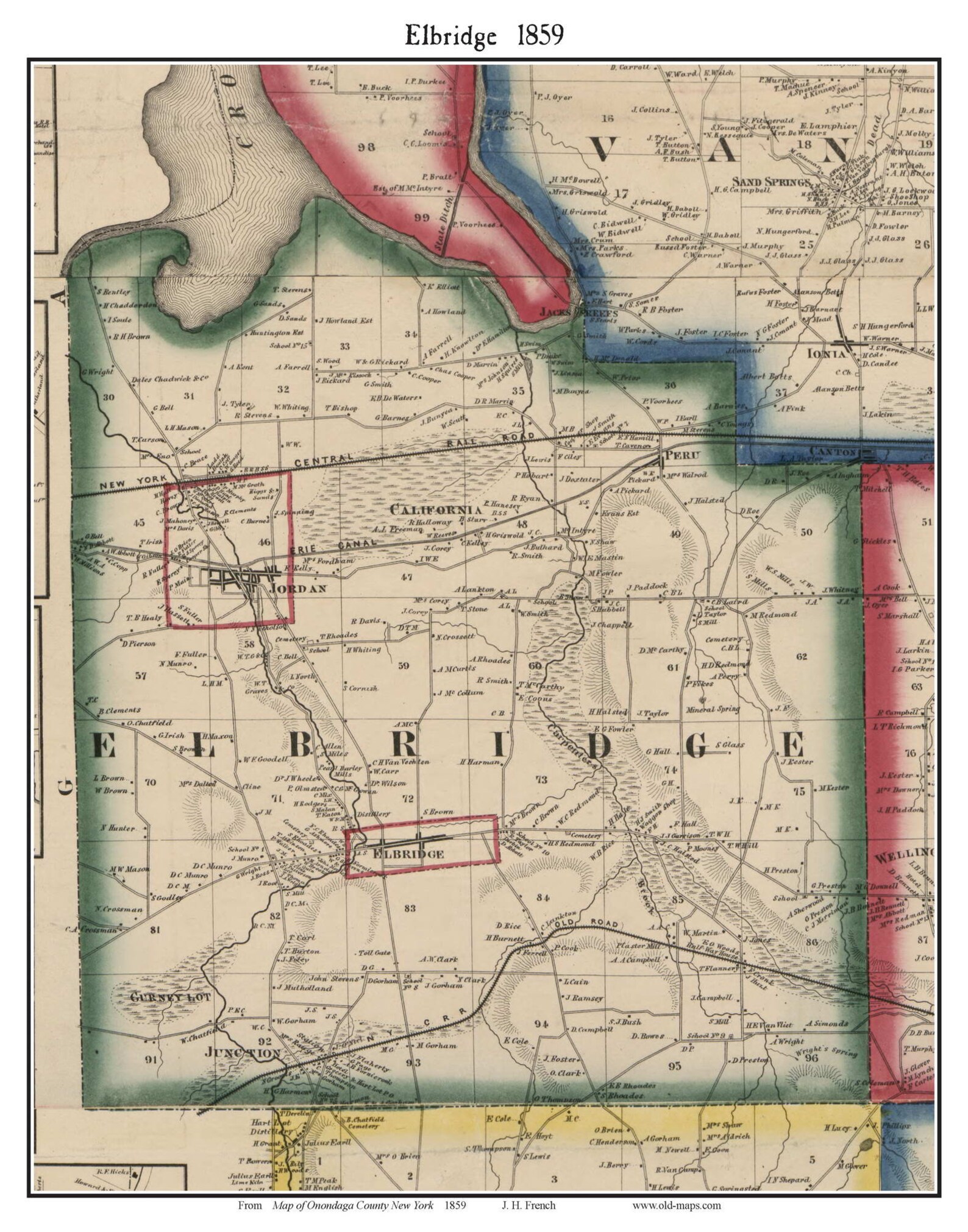 Elbridge 1859 Old Town Map with Homeowner Names New York Etsy