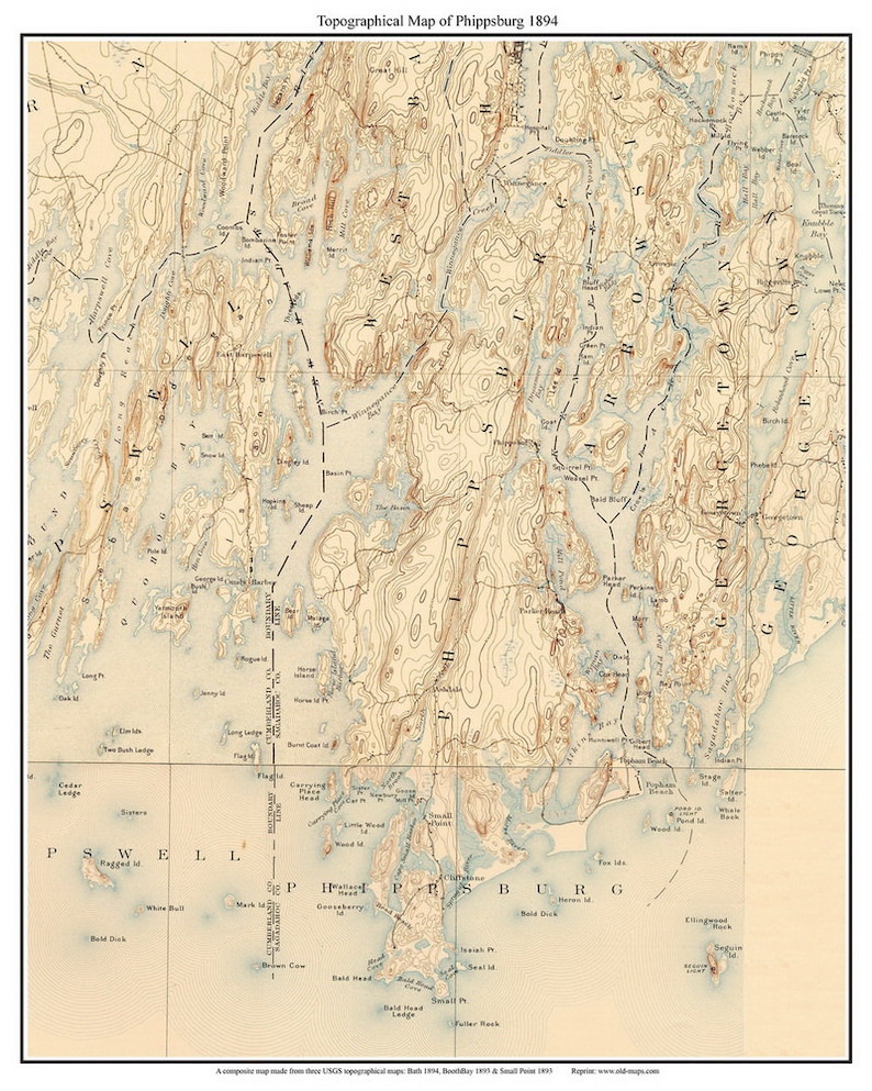 Phippsburg Maine Old USGS Old Topo Map 1894 Custom Reprint Etsy