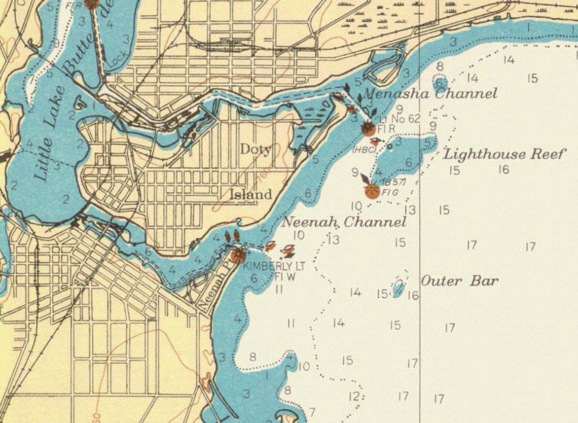 Lake Winnebago & Fox River 1947 Wisconsin Nautical Map Reprint Etsy
