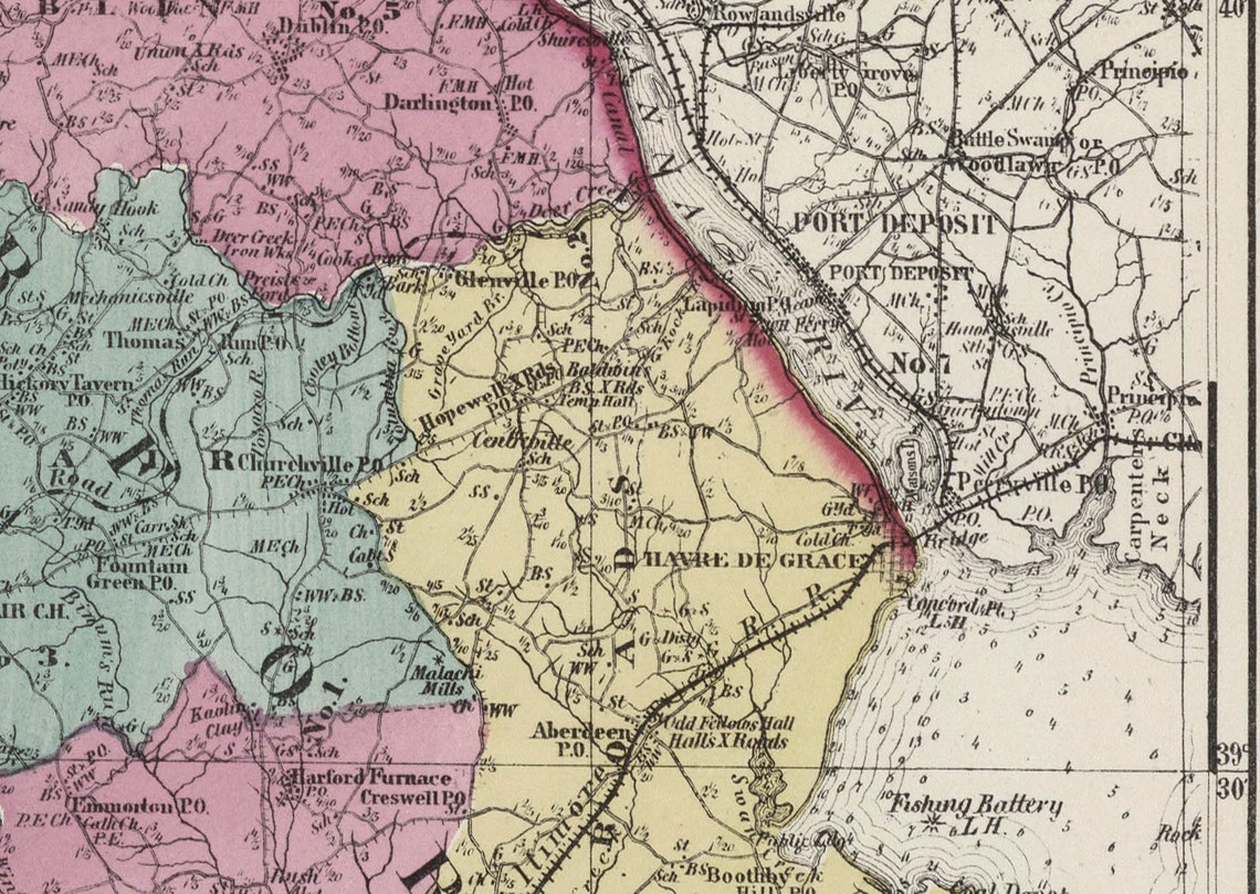 Baltimore and Harford Counties 1873 Map Maryland State Atlas Etsy