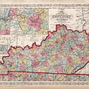 Kentucky 1862 - State Map Mitchell - Old Map Reprint