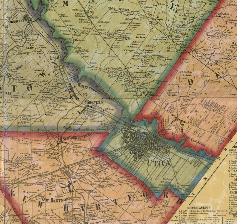 Oneida County New York 1858 Old Wall Map Reprint With Etsy