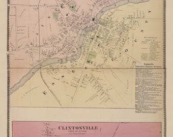 Keeseville 1869 Clintonville Map Homeowner names Reprint Clinton Co Beers Atlas New York