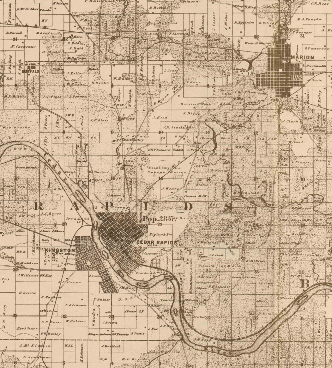 Linn County Iowa 1859 Old Wall Map With Landowner Names Farm Etsy
