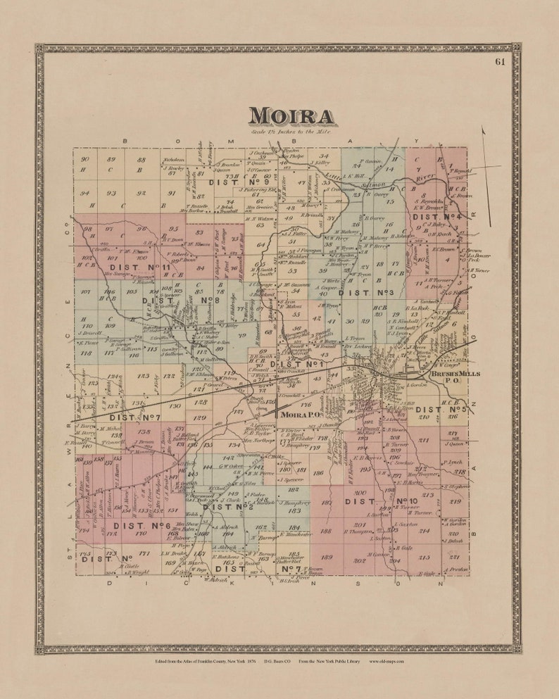 Moira 1876 Old Town Map Reprint Franklin County New York Etsy
