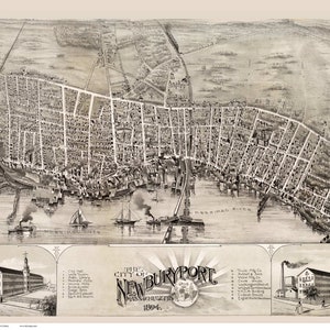 Newburyport Massachusetts 1894 Birds Eye View MA