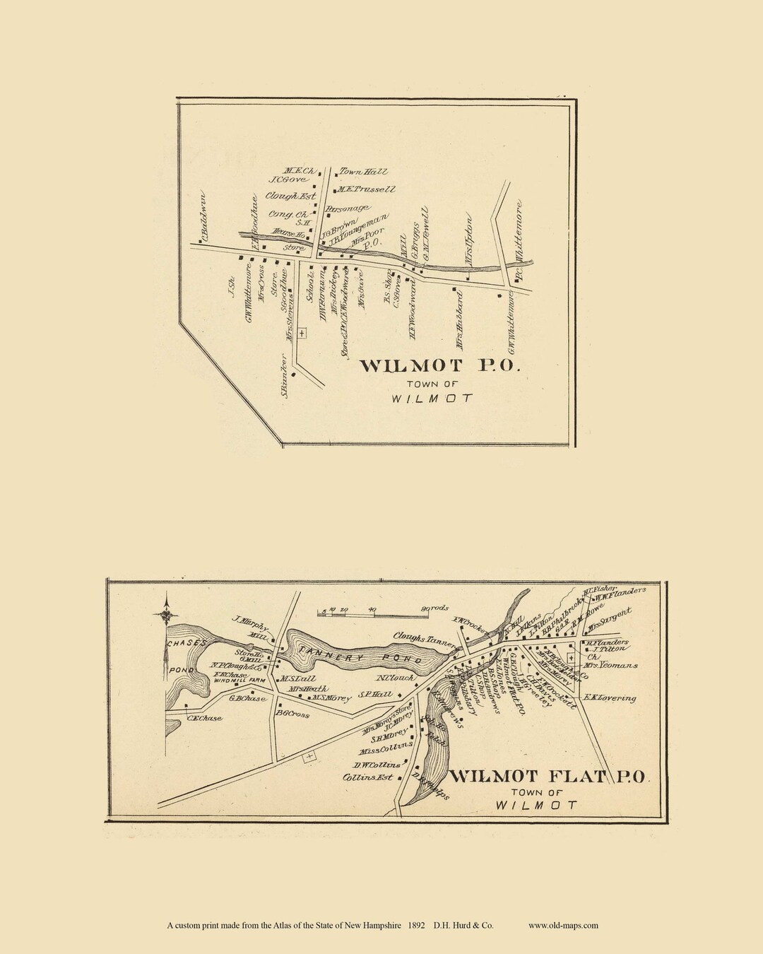 Wilmot Villages 1892 Map Wilmot PO, Wilmot Flat PO Homeowner Names