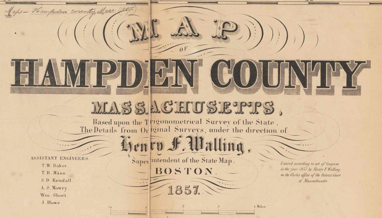Hampden County Massachusetts 1857 Old Wall Map Reprint with Etsy