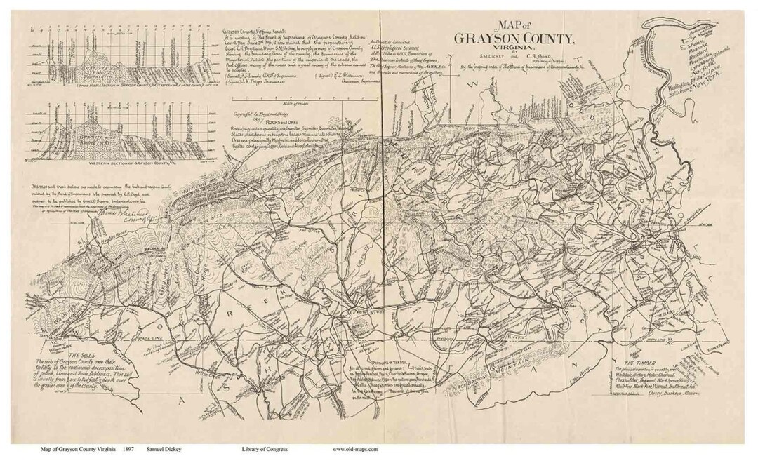 Grayson County Virginia 1897 Old Wall Map With Homeowner Names Reprint