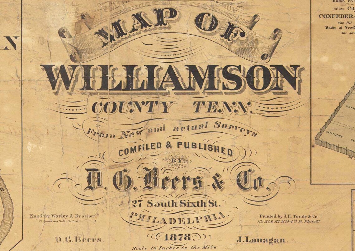 Williamson County Tennessee 1878 Old Wall Map Reprint With - Etsy