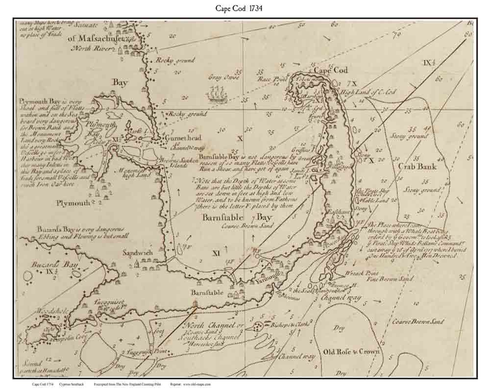 Cape Cod 1734 Map Showing Pirate Ship Whydah Sinking Custom Etsy