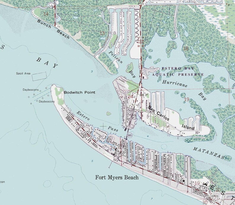 Fort Myers Beach and Estero Bay Florida 1988 Old Topo Map A Etsy
