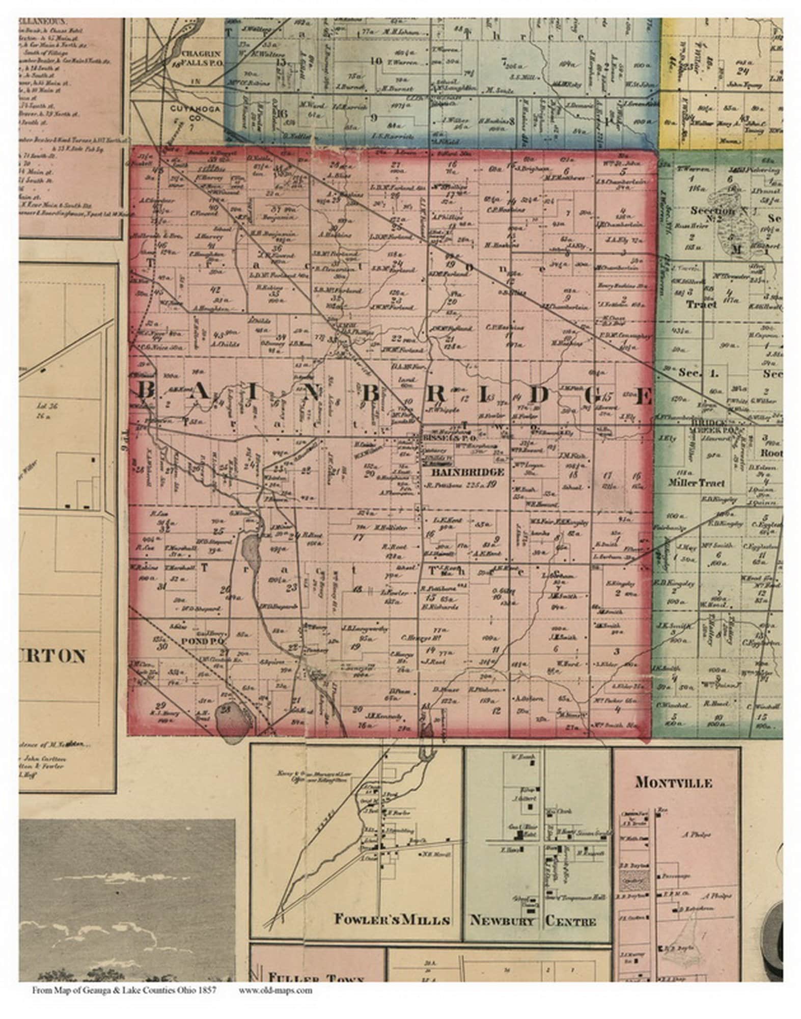 Map Of Geauga County Ohio Bainbridge 1857 Old Town Map With Homeowner Names Ohio | Etsy Uk