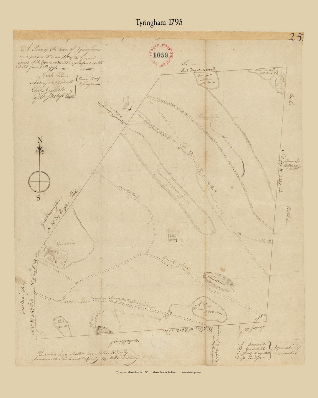 Tyringham 1795 Town Plan Old Roads Reprint Massachusetts Archives MA Etsy