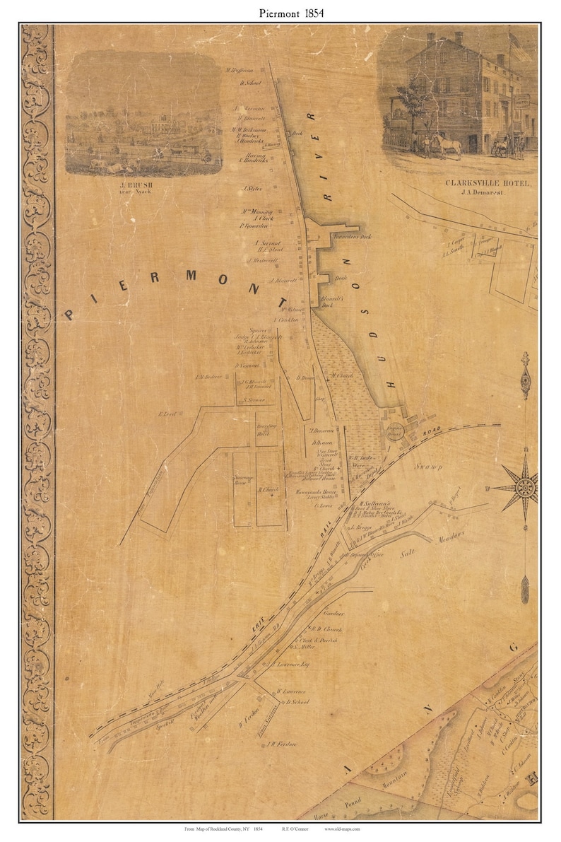 Piermont Village 1854 Old Map Homeowner Names Genealogy Etsy