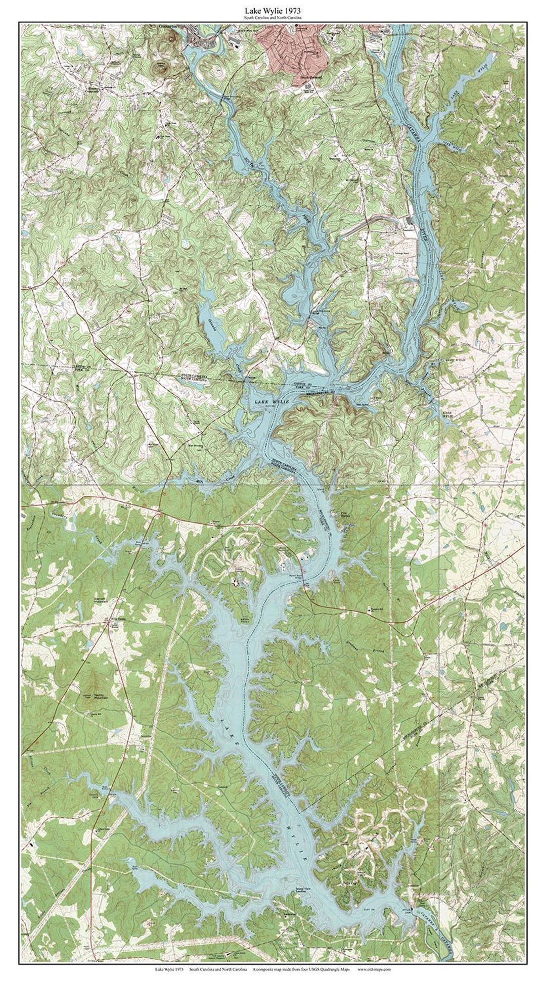 Lake Wylie 1973 SC and NC Oid Topographic Map USGS Custom Composite ...