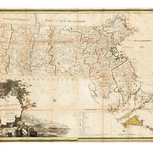 Massachusetts 1801 Map by Carleton - Old Map Reprint - MA State