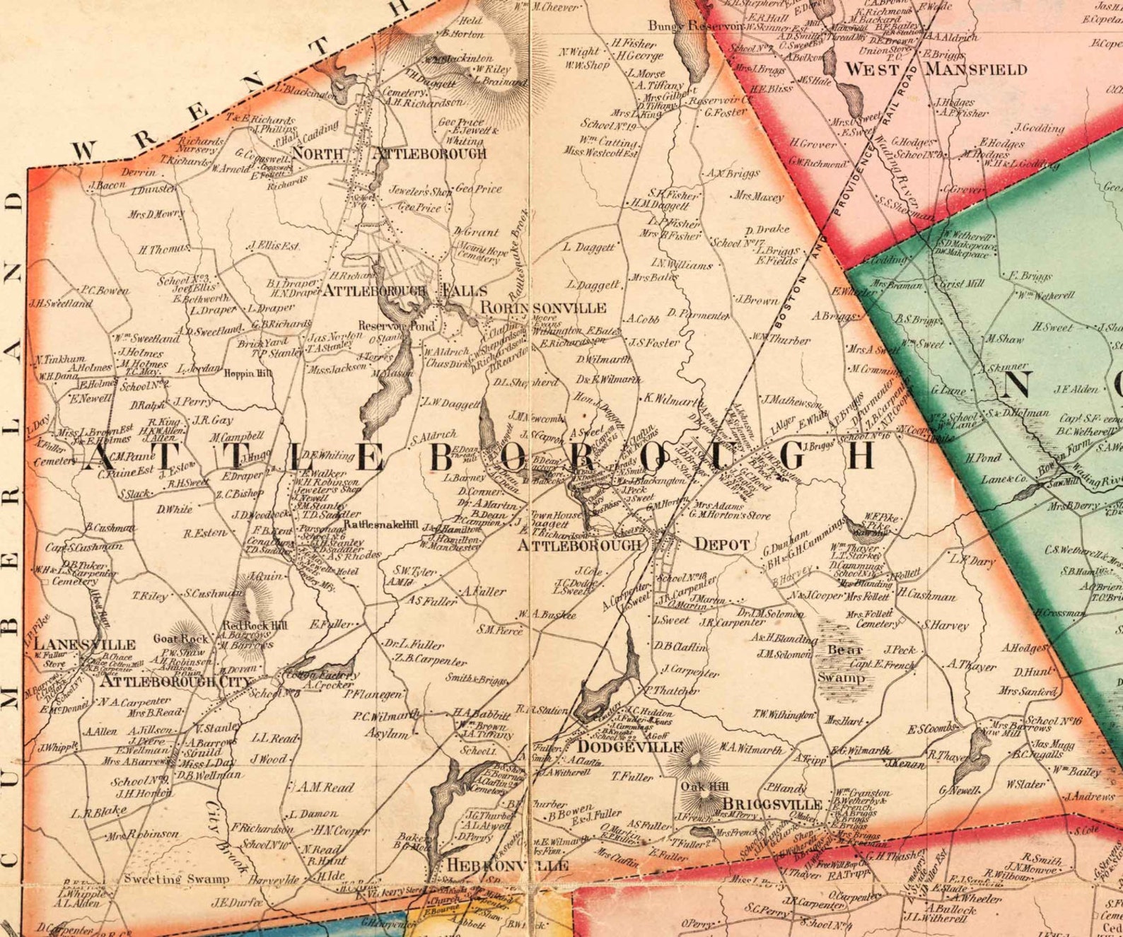 Bristol County Massachusetts 1858 Old Wall Map Reprint With - Etsy