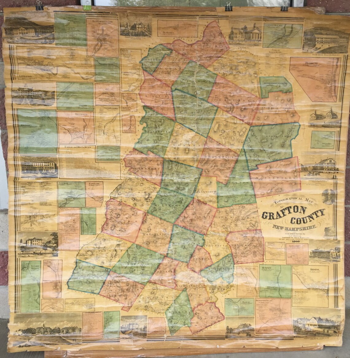 Grafton County NH 1860 Map Original Wall Map Homeowner Names Etsy