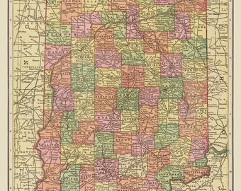 Indiana 1909 Old State Map Davis Reprint