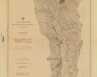 Cape Fear River Reeves Pt  Wilmington 1897 Map - Old Nautical Chart - North Carolina - Reprint - AC Harbors 425