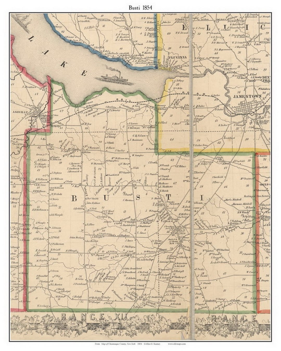 Busti 1854 Old Town Map With Homeowner Names New York Reprint Genealogy ...
