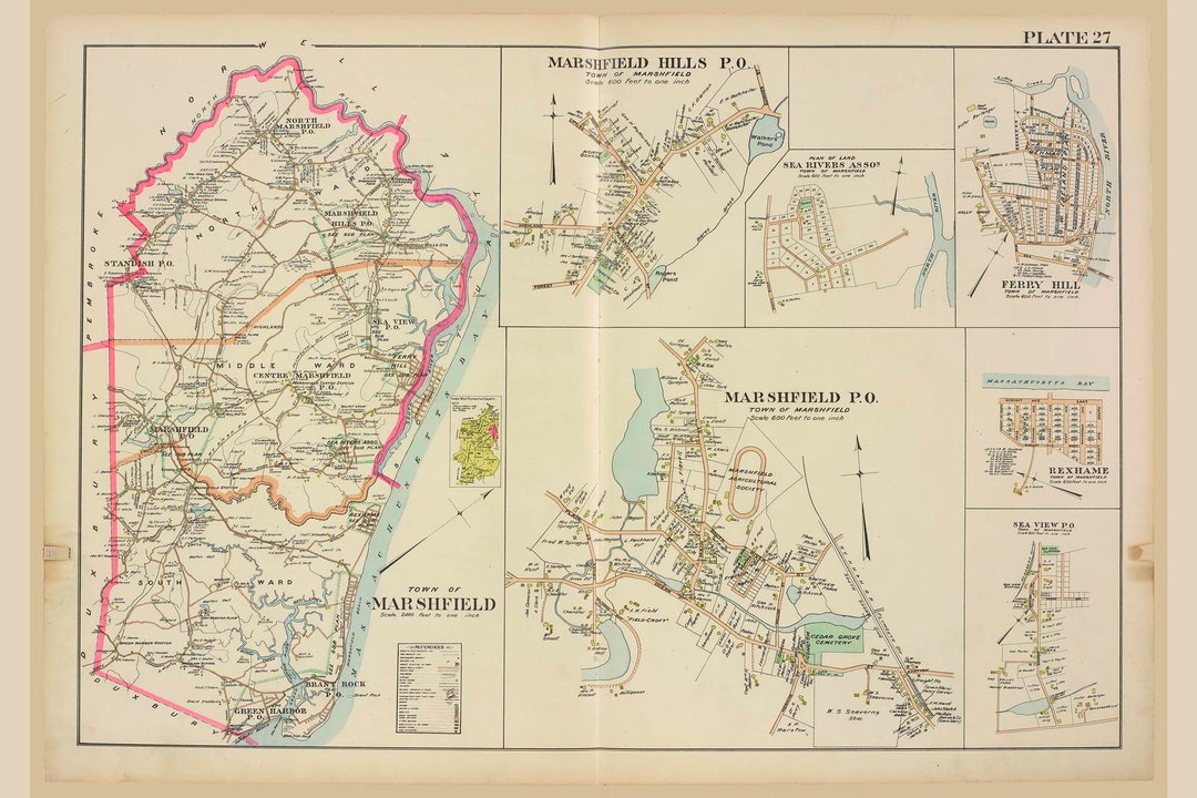 Marshfield, Massachusetts 1903 Old Town Map Reprint, Brant Rock, Green