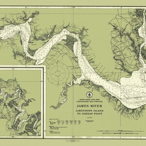 James River - Jamestown Island to Jordan Point 1912 Nautical Map - Chesapeake Bay, Virginia Harbors - 530 Reprint