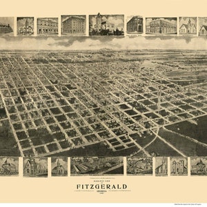Fitzgerald Georgia - Old 1908  Birds Eye View  - Reprint