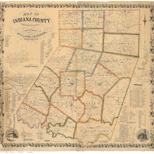 Indiana County Pa Map 1817 Map Of Indiana County Pennsylvania | Etsy