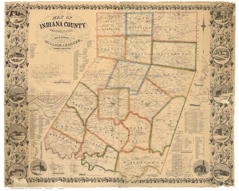 Indiana County Pennsylvania 1856 Old Wall Map With Homeowner Etsy