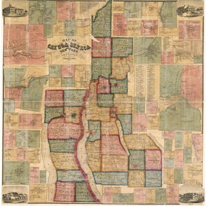 Cayuga & Seneca Counties  New York 1859  - County Wall Map Reprint with Homeowner Names - Genealogy