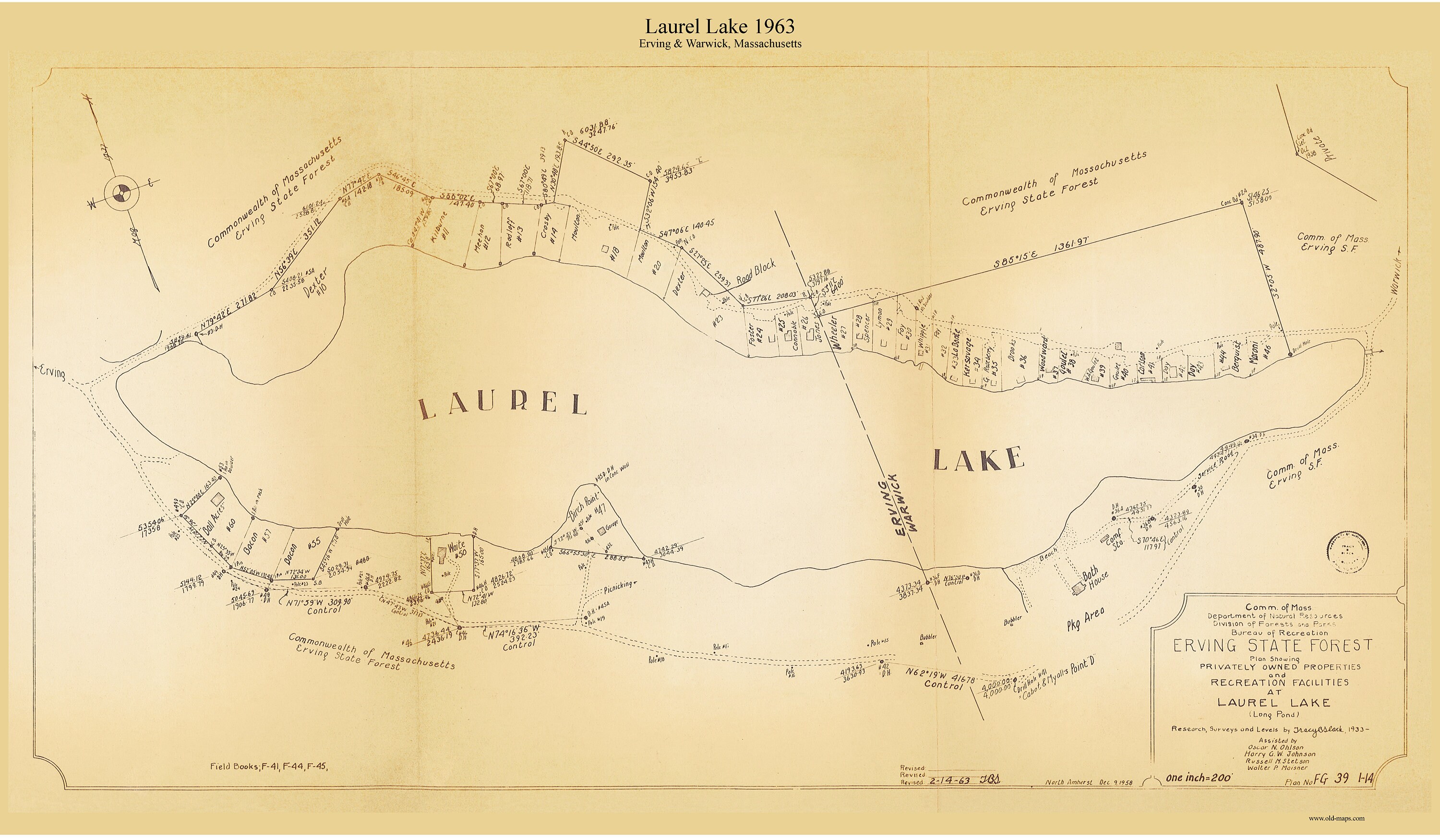 Laurel Lake 1963 Old map reprint Erving and Warwick Etsy.de