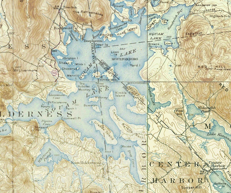 Lake Winnipesaukee Area ca 1931 USGS Old Topographic Map by Etsy