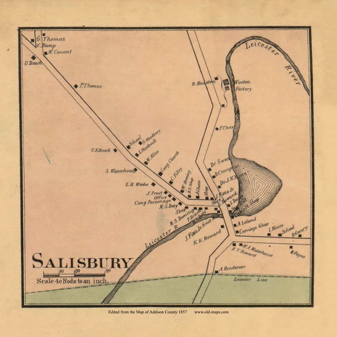 Shoreham Village 1857 Old Town Map With Homeowner Names Vermont Reprint Addison Co VT TM Etsy