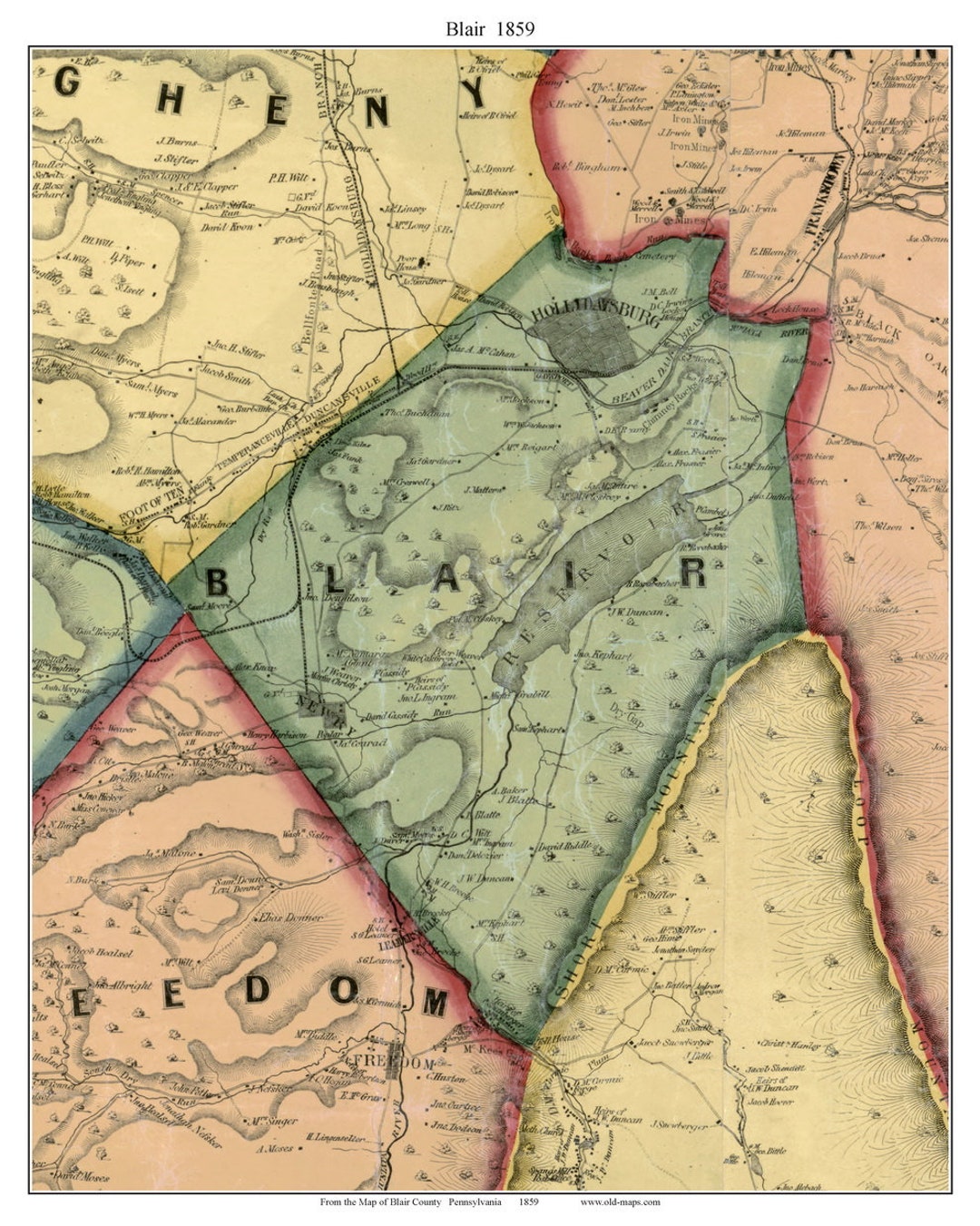 Blair Township 1859 Old Town Map With Homeowner Names Etsy